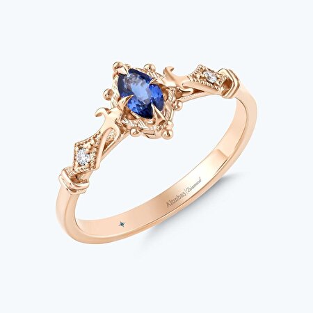 Pırlanta Safir Oval Yüzük