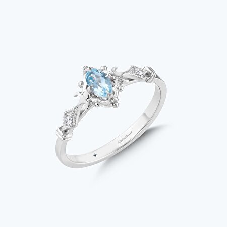 Pırlanta Mavi Topaz Oval Yüzük