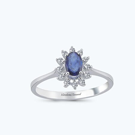 Pırlanta Safir Oval Yüzük