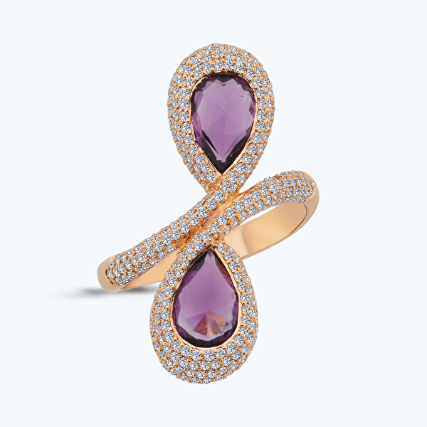 2.88 Karat Pırlanta Ametist Taşlı Damla Yüzük