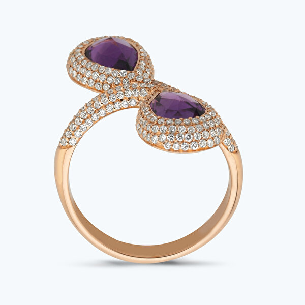 2.88 Karat Pırlanta Ametist Taşlı Damla Yüzük