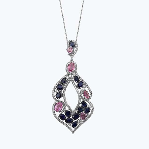 Pırlanta Safir Oval Kolye