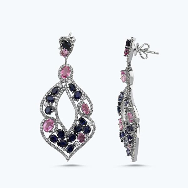 1.85 Karat Pırlanta Safir Oval Küpe