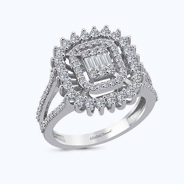 1.01 Karat Pırlanta Kolları Taşlı Baget Yüzük