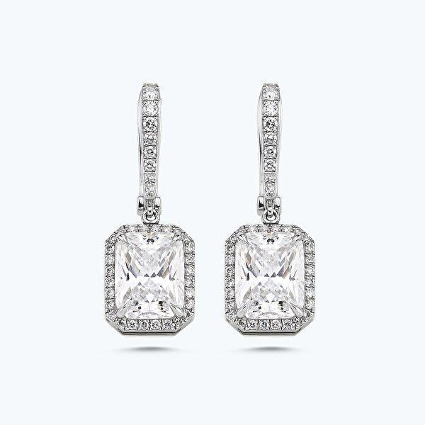 0.39 Karat Pırlanta Topaz Emerald Kesim Küpe