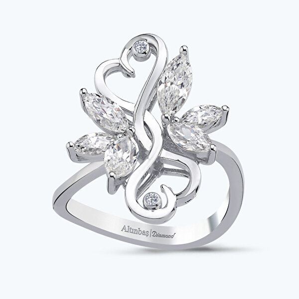 0.02 Karat Pırlanta Topaz Kelebek Yüzük