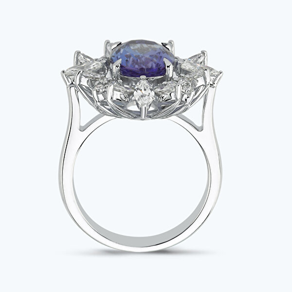 5.07 Karat Pırlanta Tanzanit Taşlı Markiz Yüzük