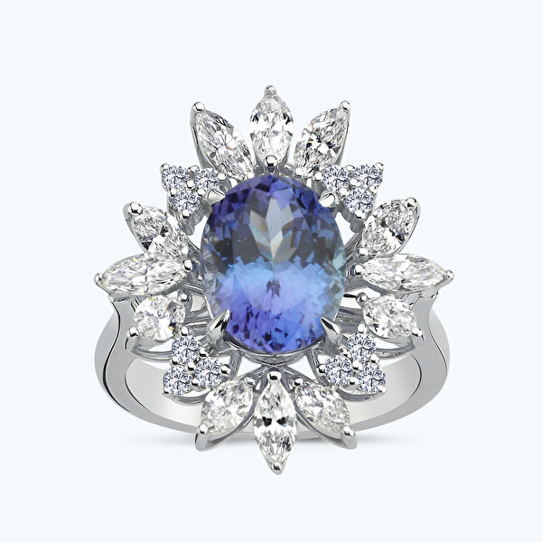 5.07 Karat Pırlanta Tanzanit Taşlı Markiz Yüzük