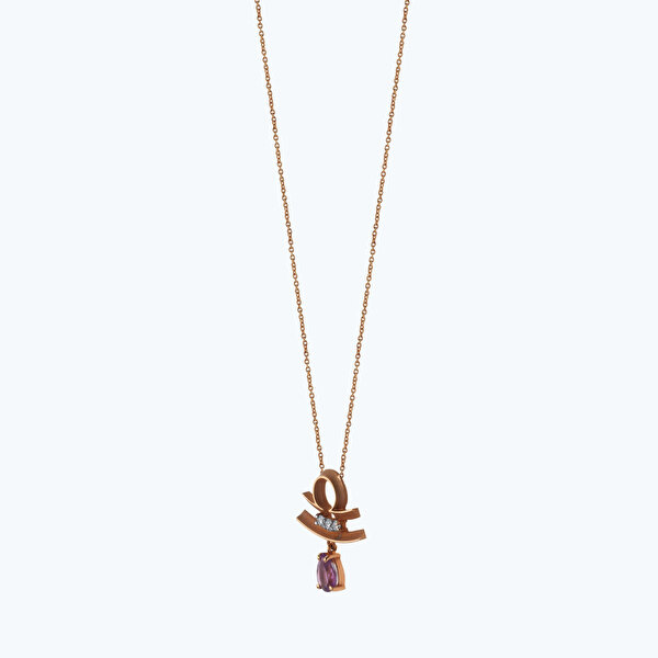 0.09 Karat Pırlanta Ametist Horoscope Terazi Kolye