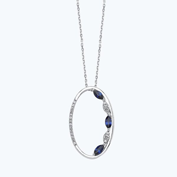 0.63 Karat Pırlanta Safir Oval Kolye