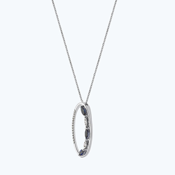 0.63 Karat Pırlanta Safir Oval Kolye
