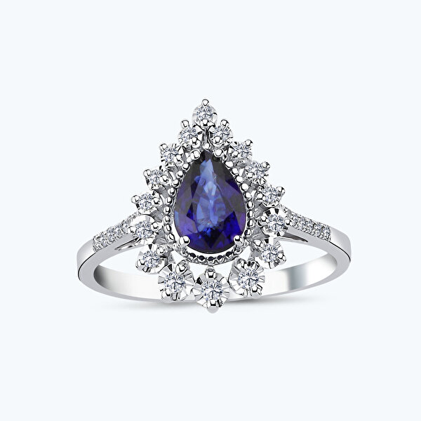 0.13 Karat Pırlanta Safir Damla Yüzük