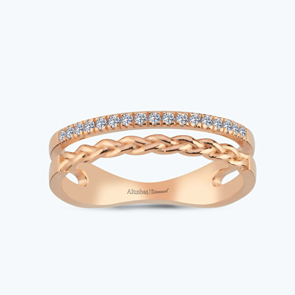 0.10 Karat Pırlanta Sıra Taşlı Örgü Yüzük