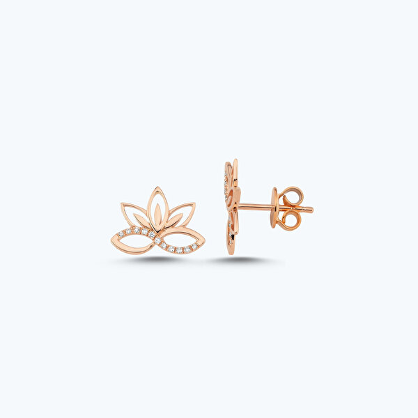 0.07 Karat Pırlanta Lotus Çiçeği Küpe
