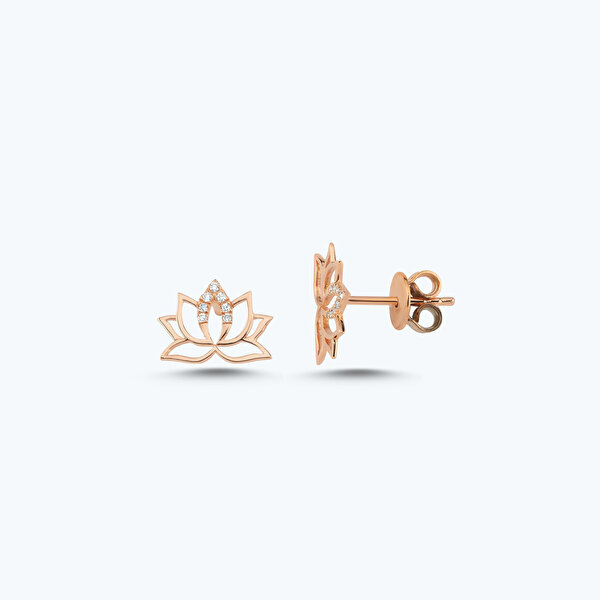 0.05 Karat Pırlanta Lotus Çiçeği Küpe