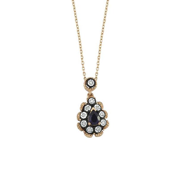 0.72 Karat Elmas Safir Damla Kolye