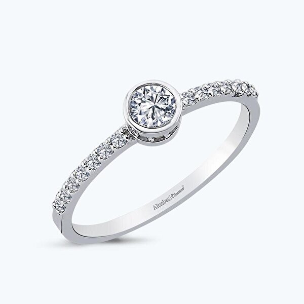 0.38 Karat Pırlanta Kolları Taşlı Tektaş Yüzük