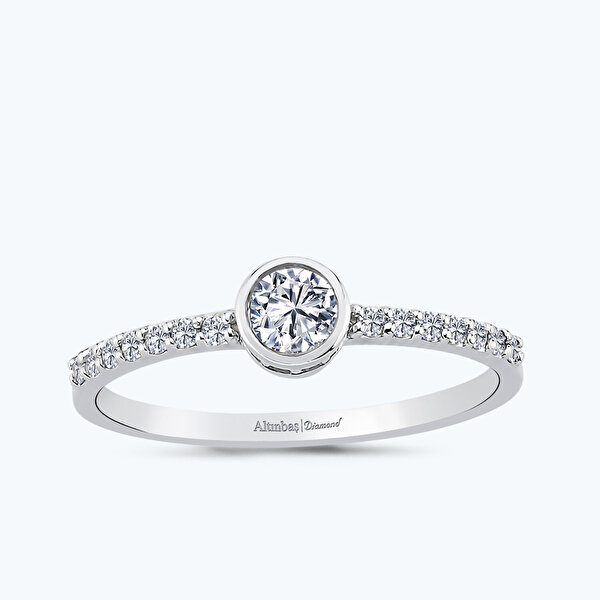 0.38 Karat Pırlanta Kolları Taşlı Tektaş Yüzük