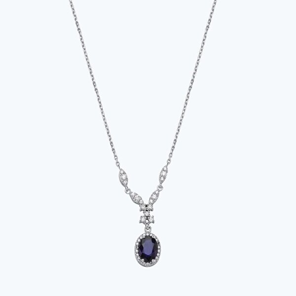 1.20 Karat Pırlanta Safir Oval Kolye