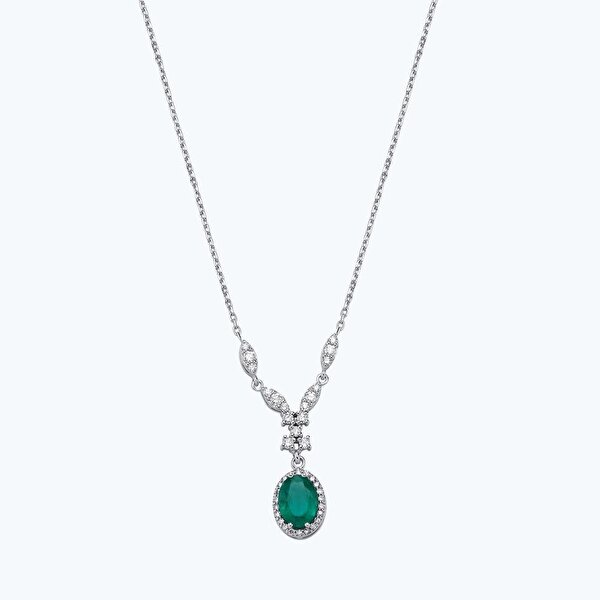 0.96 Karat Pırlanta Zümrüt Oval Kolye