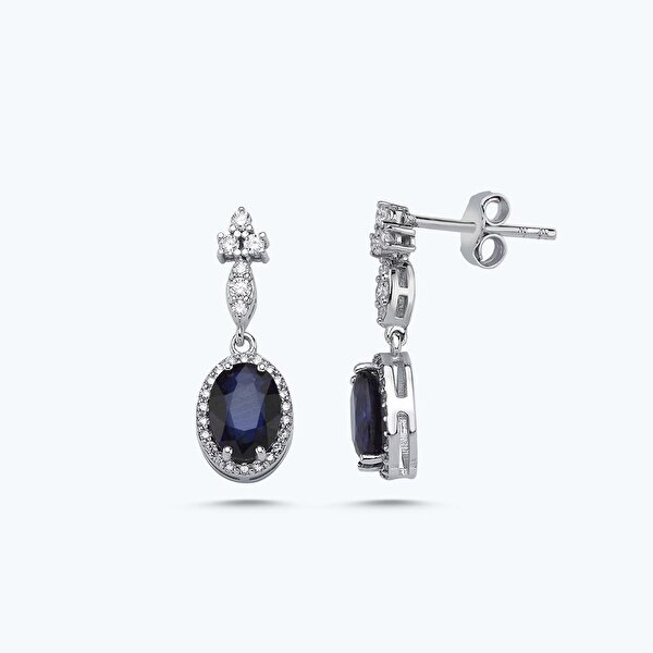 2.17 Karat Pırlanta Safir Oval Küpe