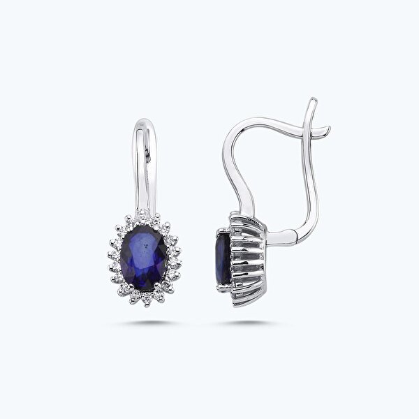 2.11 Karat Pırlanta Safir Oval Küpe