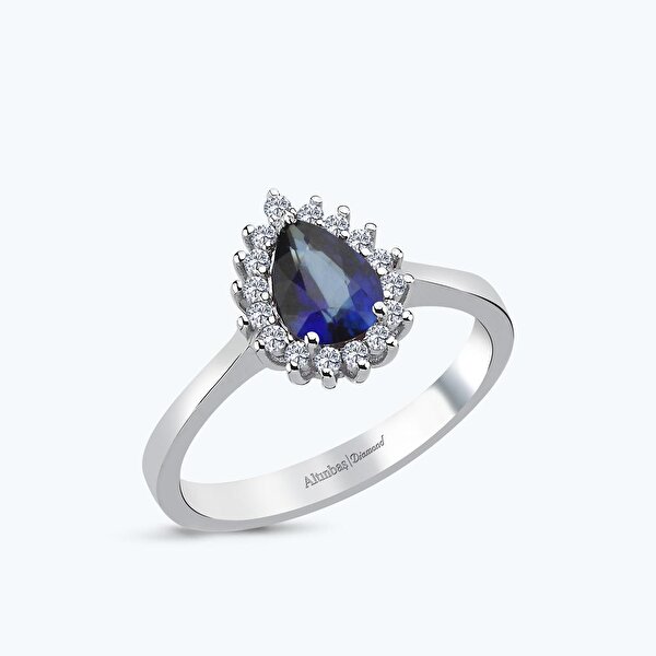 0.87 Karat Pırlanta Safir Damla Yüzük