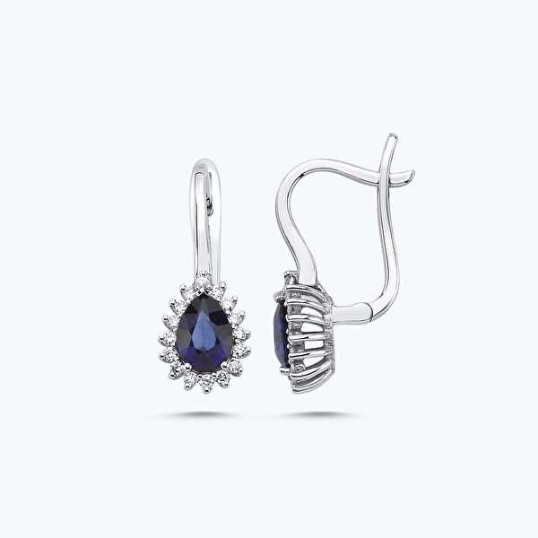 1.65 Karat Pırlanta Safir Damla Küpe