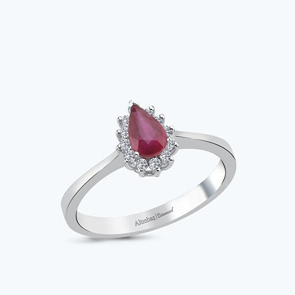 0.58 Karat Pırlanta Yakut Damla Yüzük