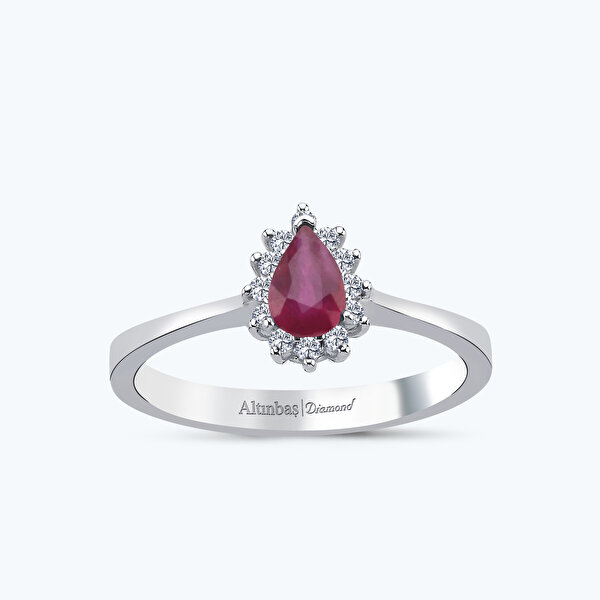 0.58 Karat Pırlanta Yakut Damla Yüzük