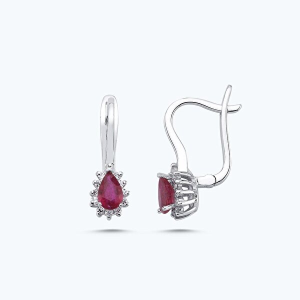 1.18 Karat Pırlanta Yakut Damla Küpe