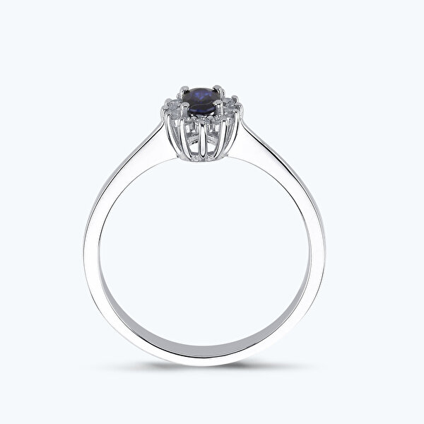 0.09 Karat Pırlanta Safir Oval Yüzük