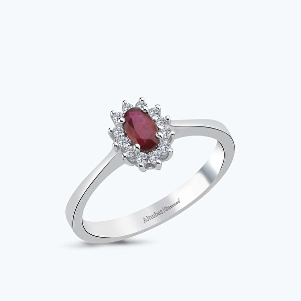 0.38 Karat Pırlanta Yakut Oval Yüzük