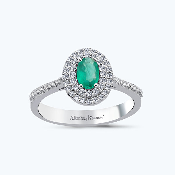 0.58 Karat Pırlanta Zümrüt Oval Yüzük