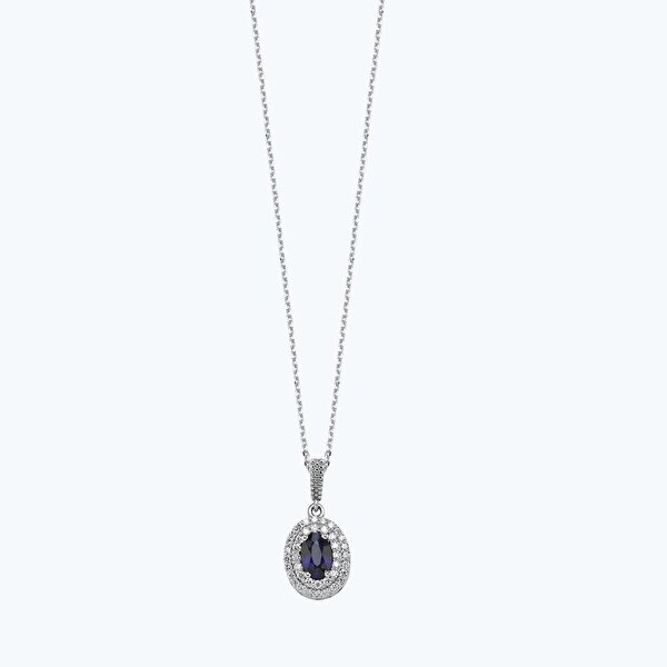Pırlanta Safir Oval Kolye