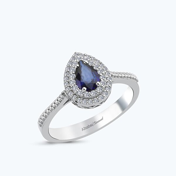0.55 Karat Pırlanta Safir Damla Yüzük