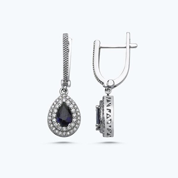 1.08 Karat Pırlanta Safir Damla Küpe