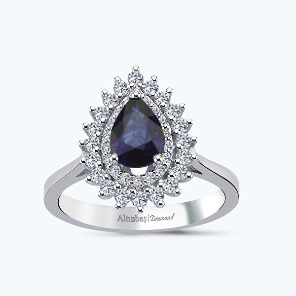 Pırlanta Safir Damla Yüzük