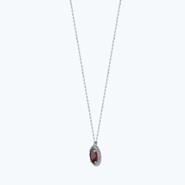 0.90 Karat Pırlanta Yakut Oval Kolye