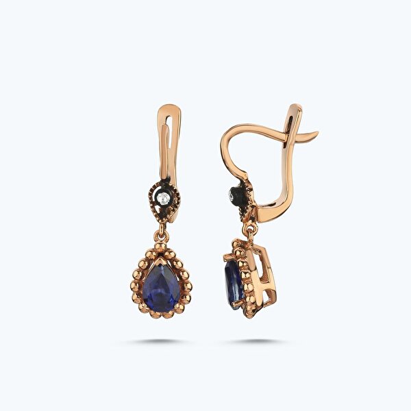 1.70 Karat Elmas Safir Damla Küpe