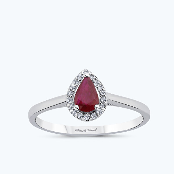 0.58 Karat Pırlanta Yakut Damla Yüzük