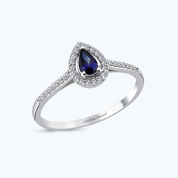 0.17 Karat Pırlanta Safir Damla Yüzük