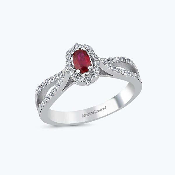 0.68 Karat Yakut Kolları Taşlı Oval Yüzük