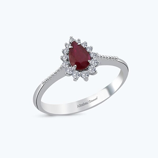 0.48 Karat Pırlanta Yakut Damla Yüzük