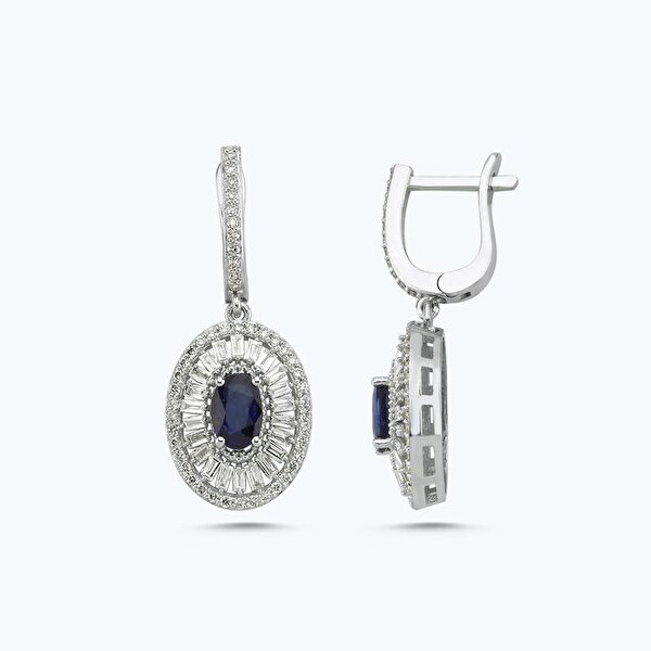 1.39 Karat Pırlanta Safir Oval Küpe