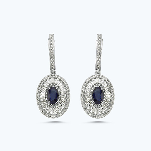 1.39 Karat Pırlanta Safir Oval Küpe