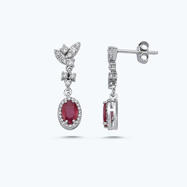 1.33 Karat Pırlanta Yakut Oval Küpe