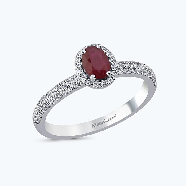 0.82 Karat Pırlanta Yakut Oval Yüzük