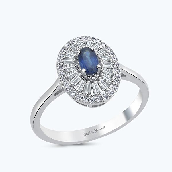 0.65 Karat Pırlanta Safir Baget Yüzük