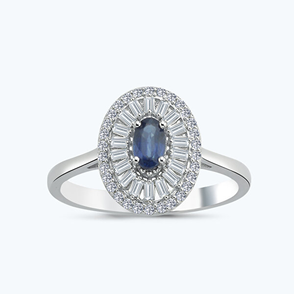 0.65 Karat Pırlanta Safir Baget Yüzük